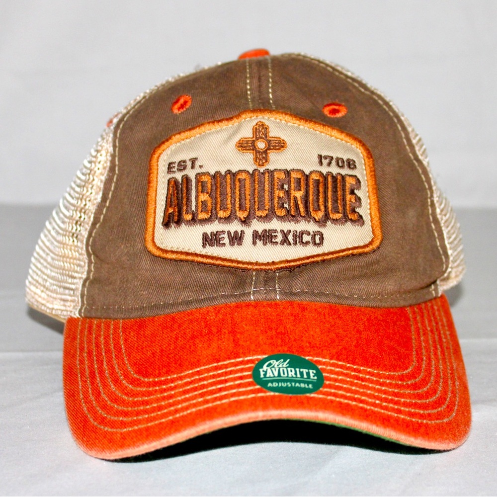Albuquerque New Mexico Trucker Meshback Adjustable Hat Orange Brown Legacy